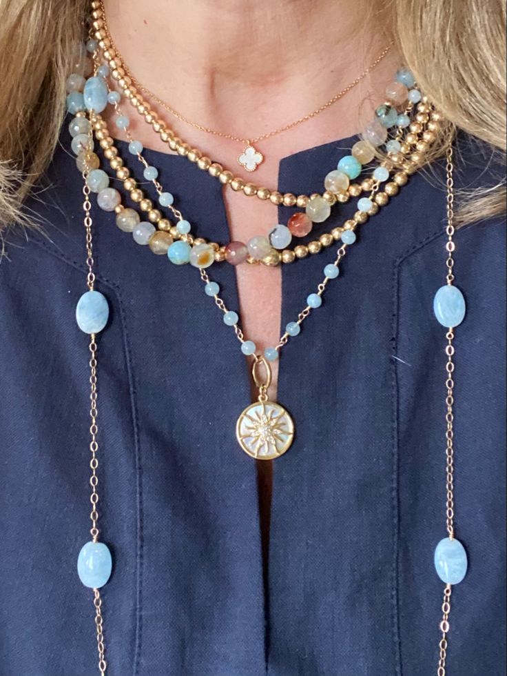 Beaded gemstone necklace. Aquamarine. Agate. Gold ball necklace. Socal Style, Nugget Necklace, Aquamarine Necklace, Ball Necklace, Aqua Marine, Agate Necklace, Diy Necklace, Aquamarine, Gemstone Necklace