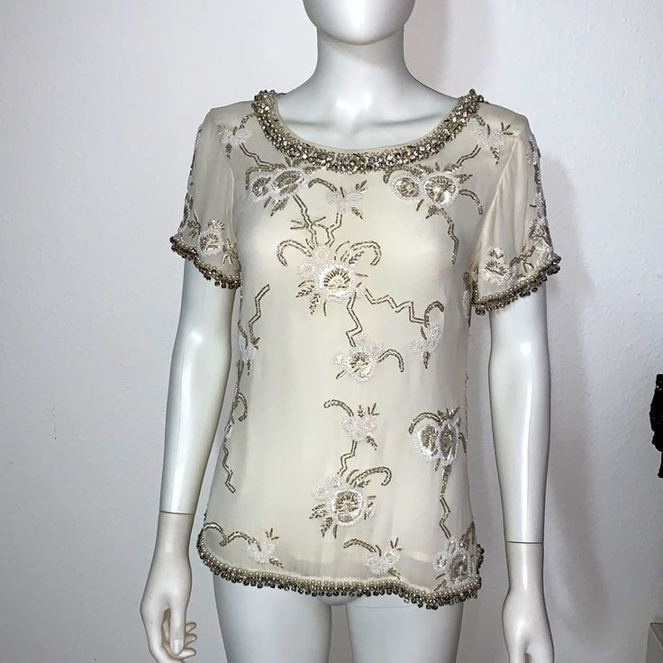 Nwt, Has Been Tried On And Handled In Store. Style Is Hnr 1500. 100% Silk With Rhinestones, Pearls, Beading And Embroidery. Tags: Intermix, Revolve, Anthropologie, Shop Bop, Jessie, Camilla, Alexis, Free People, Zimmermann Elegant Short Sleeve Cocktail Tops, Elegant Embellished Beige Tops, Elegant Beige Embellished Tops, Embellished White Top For Reception, Elegant Embellished Tops For Festive Season, Elegant Beaded Tops For Party, Glamorous Embellished Tops For Reception, Elegant Summer Tops For Reception, Elegant Beige Sequined Tops