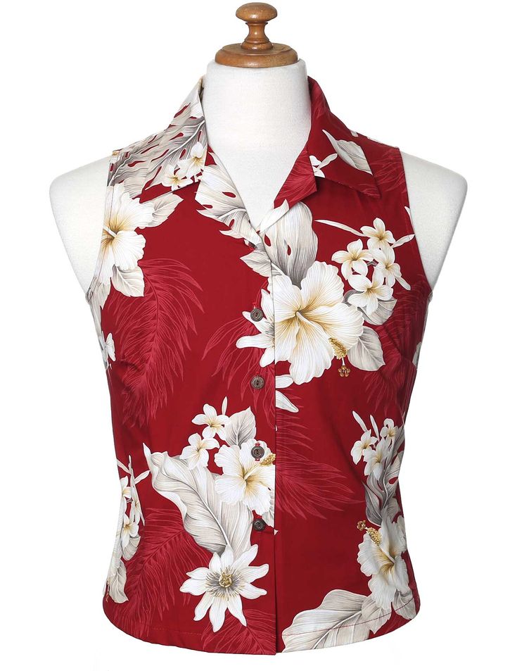 Sleeveless Hawaiian Shirt Lanai Red Pacific Legend Fitted Red Shirt For Beach, Fitted Red Shirt For The Beach, Red Hawaiian Tops For Summer, Red Hawaiian Summer Tops, Hawaiian Red Tops For Summer, Red Hawaiian Tops For Spring, Red Hawaiian Vacation Tops, Spring Beach Sleeveless Shirt, Spring Sleeveless Beach Shirt