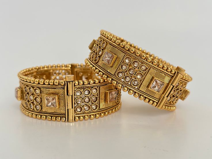 Gold Polki Bangles 2pc/Indian Bangles/openable bangles/Polki bangles/Statement Kada/Kundan Bangles/Bridal Bangle/Indian Wedding/Pakistani Adjustable Gold Plated Traditional Bangle, Adjustable Gold-plated Traditional Bangle, Adjustable Traditional Gold-plated Bangle, Gold Bollywood Bridal Sets, Gold Adjustable Bridal Sets, Adjustable Gold Bridal Sets, Gold Bracelets For Diwali Marriage, Gold Bracelets For Marriage Diwali Celebration, Gold Bracelets For Marriage Diwali Festival