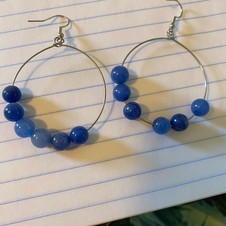 Nwot. Never Worn. Bundle For More Savings! Blue Dangle Hoop Earrings, Blue Round Bead Hoop Earrings Gift, Blue Hoop Earrings With Round Beads As Gift, Blue Hoop Earrings With Ear Wire, Handmade Blue Round Hoop Earrings, Blue Hypoallergenic Hoop Earrings, Blue Dangle Hoop Earrings Hypoallergenic, Blue Hoop Earrings For Everyday, Blue Round Hoop Earrings For Everyday