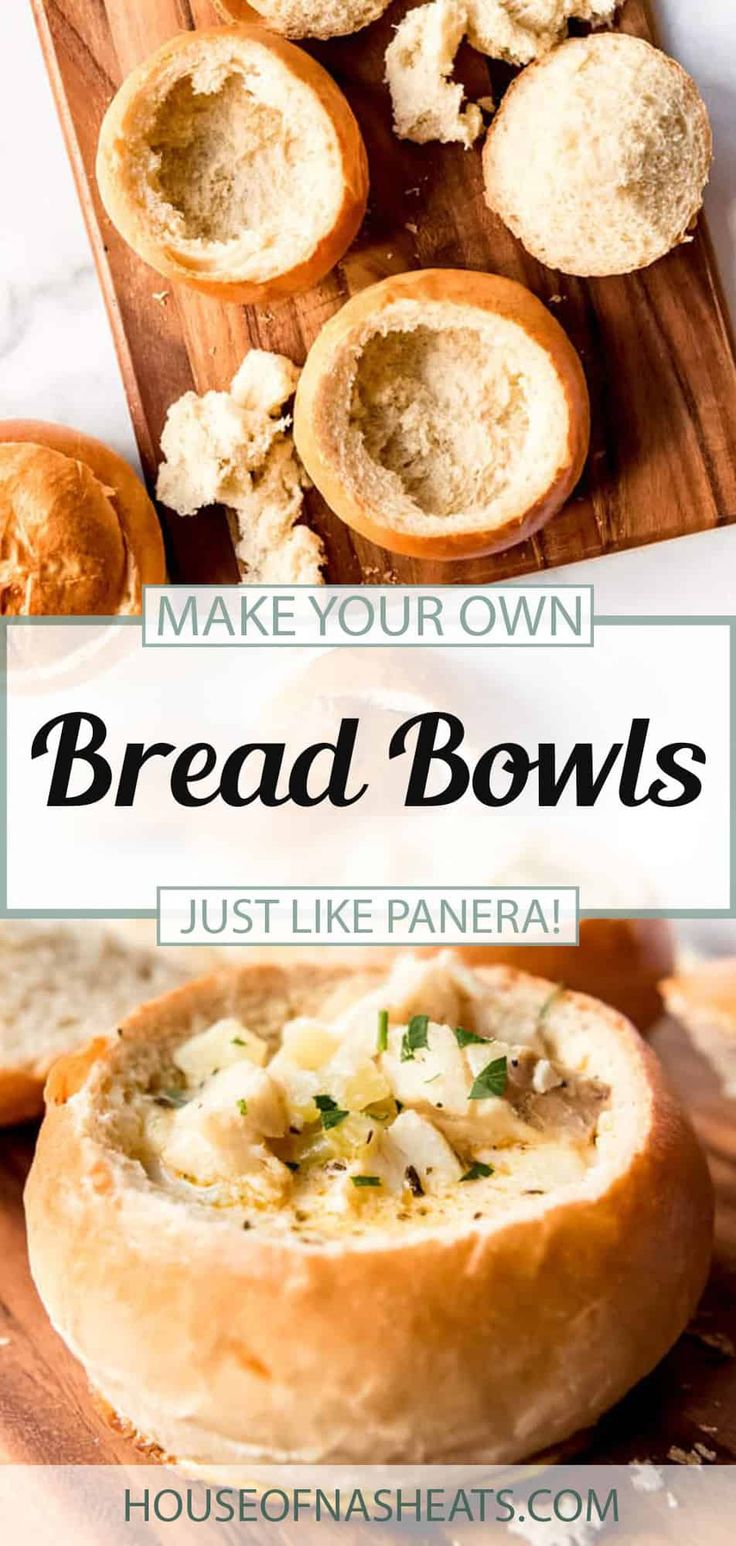 bread bowls with text overlay that reads make your own bread bowls just like panera