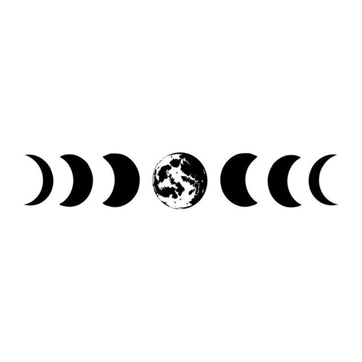 four phases of the moon in black and white, with one half being eclipsed