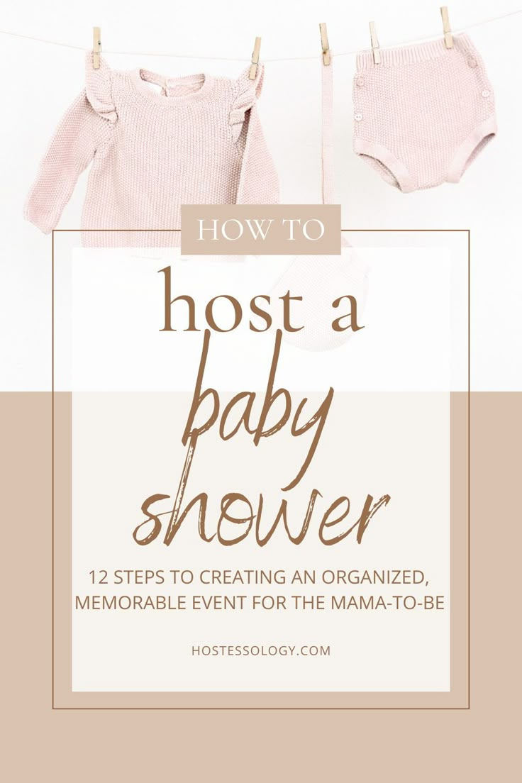 baby clothes hanging on the clothes line with text overlay how to host a baby shower