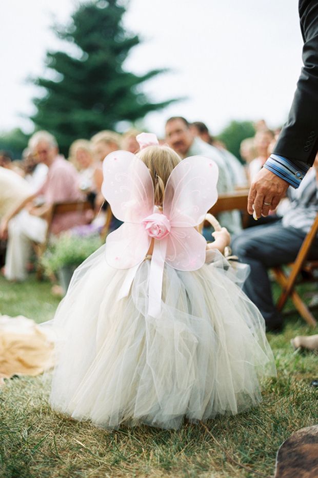 flower-girl-with-wings Designer Flower Girl Dresses, Claire Pettibone, Fairy Wedding, Butterfly Wedding, Wedding Flower Girl, Fairy Costume, Ranch Wedding, Sleeve Tattoo, Flower Girl Dress