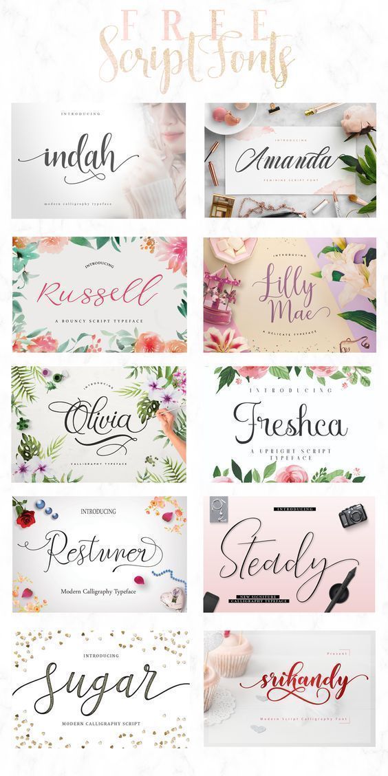 the different font styles and colors for each type of lettering, including flowers, leaves, and