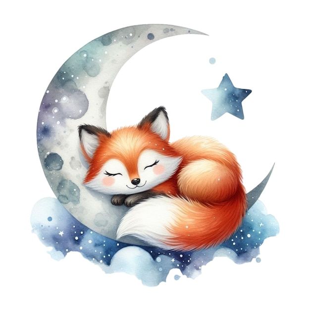 a red fox sleeping on the moon with its eyes closed