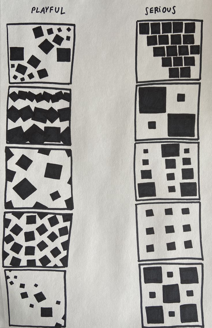 four different types of black and white squares on a piece of paper with words that say playful, playful, playful