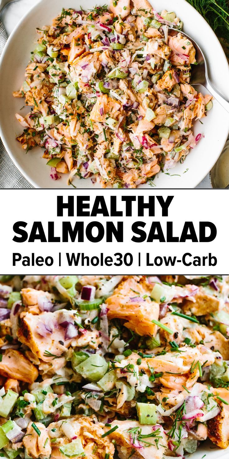 Healthy salmon salad recipe Meal Prep Salmon Salad, Salmon Salad Keto, Whole 30 Salmon Salad, Chopped Salmon Salad, Salad Ideas Low Carb, Salmon Recipes Shredded, High Protein Salmon Salad, Salmon Salad Dressing Recipes, Salmon Salad Healthy