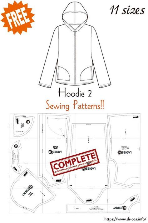 the hoodie sewing pattern is shown here