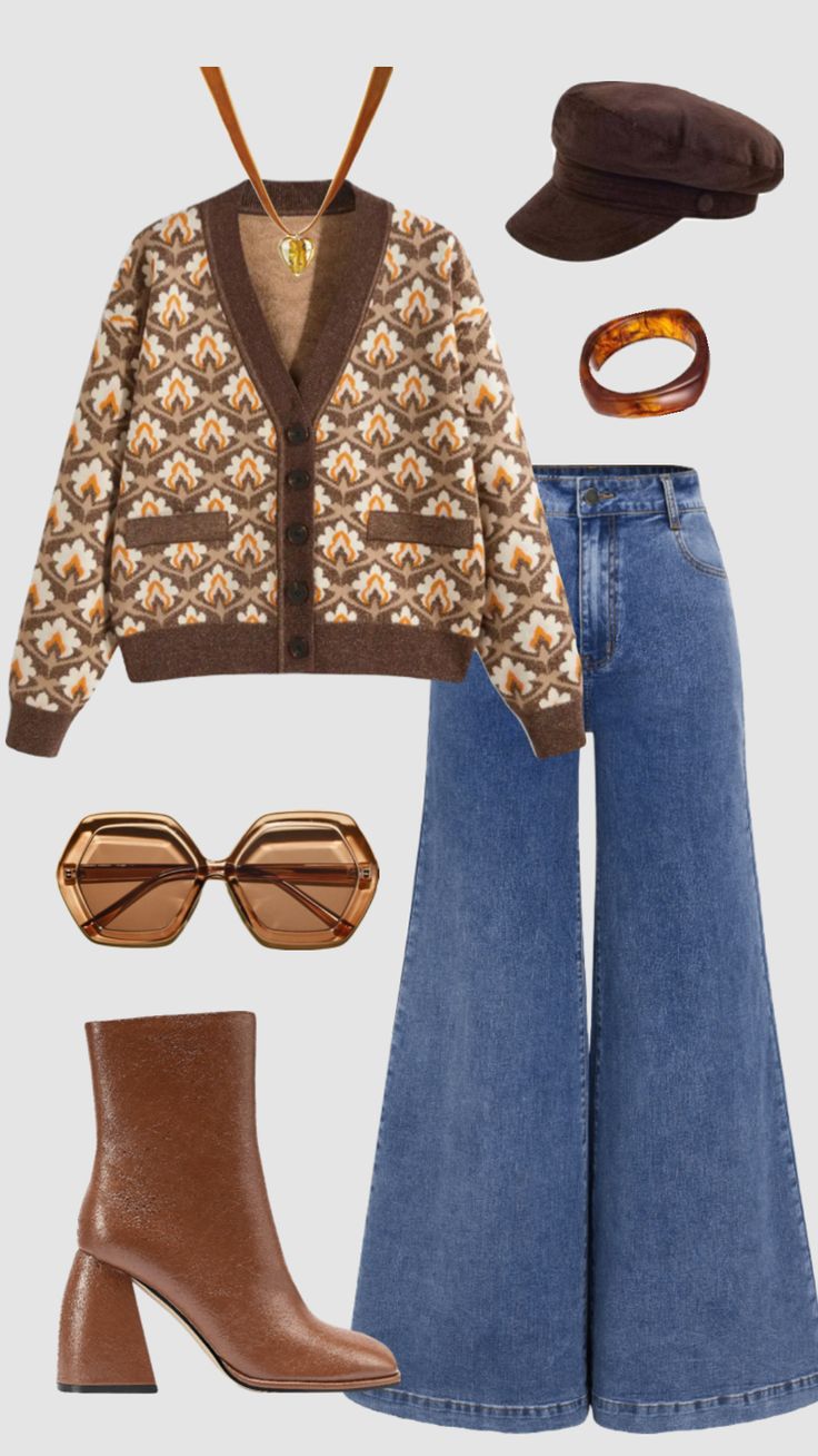 70s hippie inspired outfit #outfitinspo #vintage #retro #70s #70sfashion 70s Revival Fashion, 70s Winter Style, 70s Fashion Polyvore, 70s Inspired Fashion Winter, 70s Soft Rock Aesthetic, 70s Belts Outfit, 1973 Fashion Women, 70s Scarf Outfit, Colourful Retro Outfits