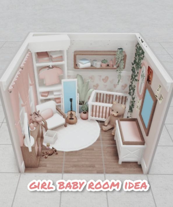 the baby room is decorated in pink and white