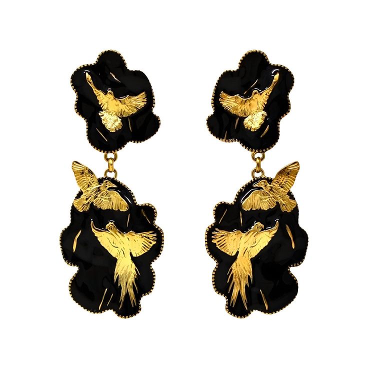 nspired by and named after Angela Mia's original full-figure sculpture, “Arise”, these exquisite earrings are made with 18K Gold-Plate and adorned with hand-painted Black Enamel for a striking aesthetic.

Embodying the spirit of the sculpture, the “Arise” earrings are a symbol of embracing one’s own strength, and rising above any challenge with confidence. Luxury Clip-on Enamel Earrings, Elegant Enamel Dangle Earrings, Elegant Artistic Drop Earrings, Elegant Artistic Design Drop Earrings, Luxury Enamel Earrings For Gift, Luxury Ceremonial Pierced Earrings, Enamel Earrings For Wedding, Gold Hand Painted Jewelry For Formal Occasions, Elegant Enamel Drop Clip-on Earrings