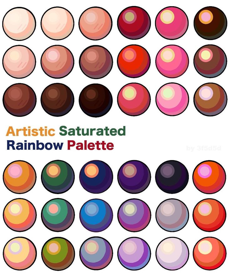 an array of different colored balls with the words artistic saturated rainbow palette on top and bottom