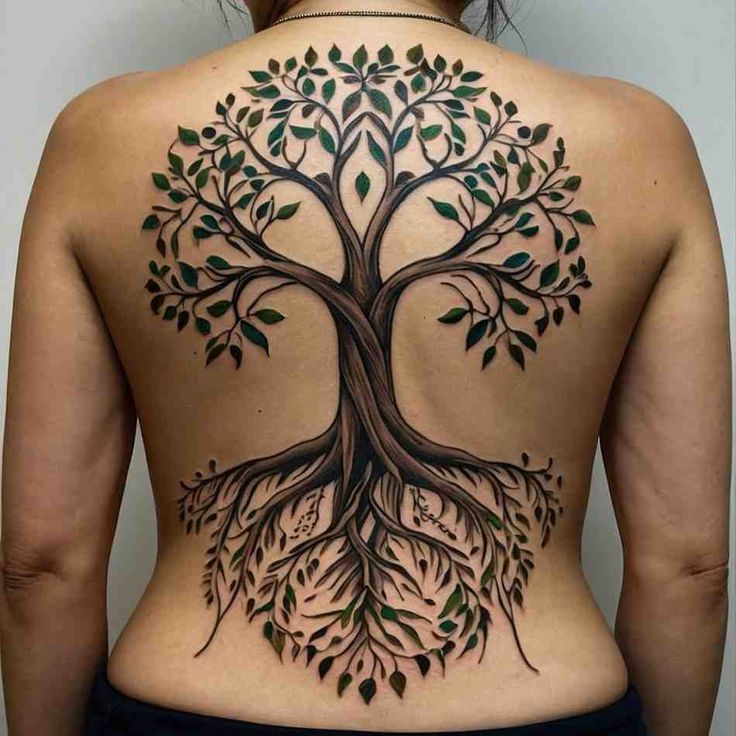 a woman with a tree tattoo on her back