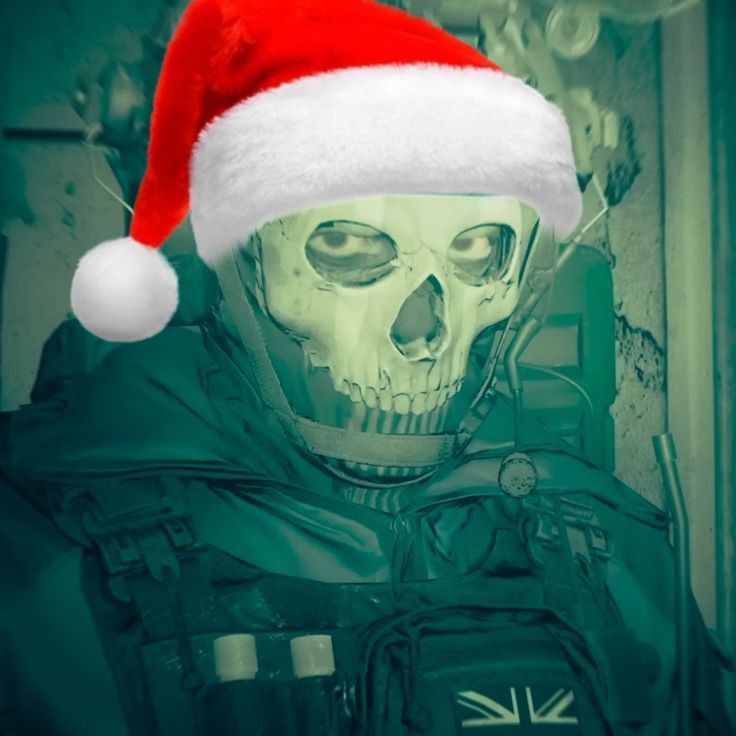 a skeleton wearing a santa hat and green coat