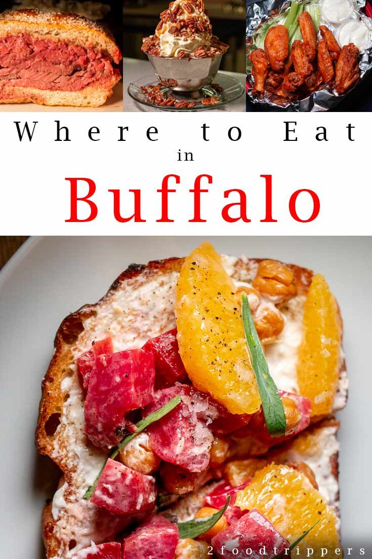 the cover of where to eat in buffalo, with pictures of different foods on it