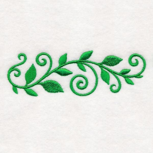 the embroidery design is green and has swirls on it's sides, along with leaves