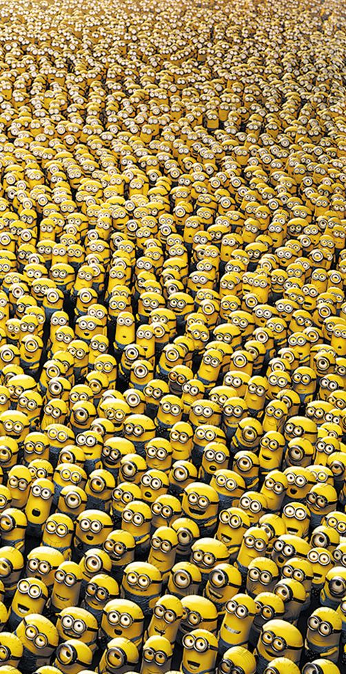 a large group of yellow minion faces