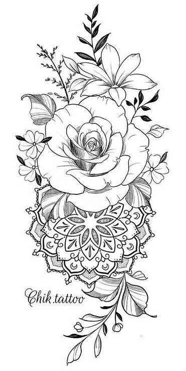 a black and white drawing of flowers with the word ink tattoo on it's side