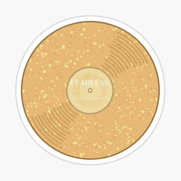 a vinyl record with the word fearless on it sticker in gold stars and glitters