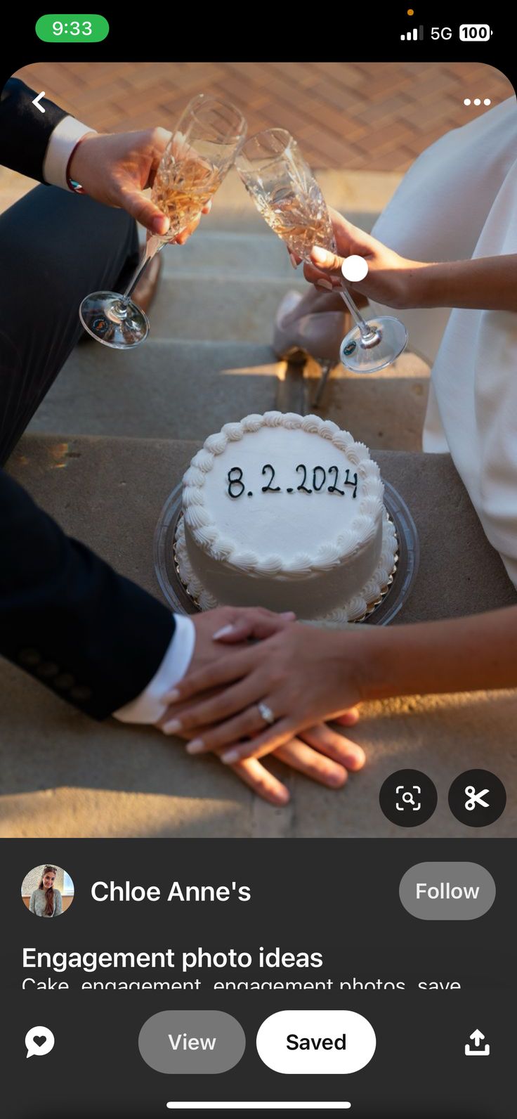 two people holding hands over a cake with the words engagement photo ideas written on it