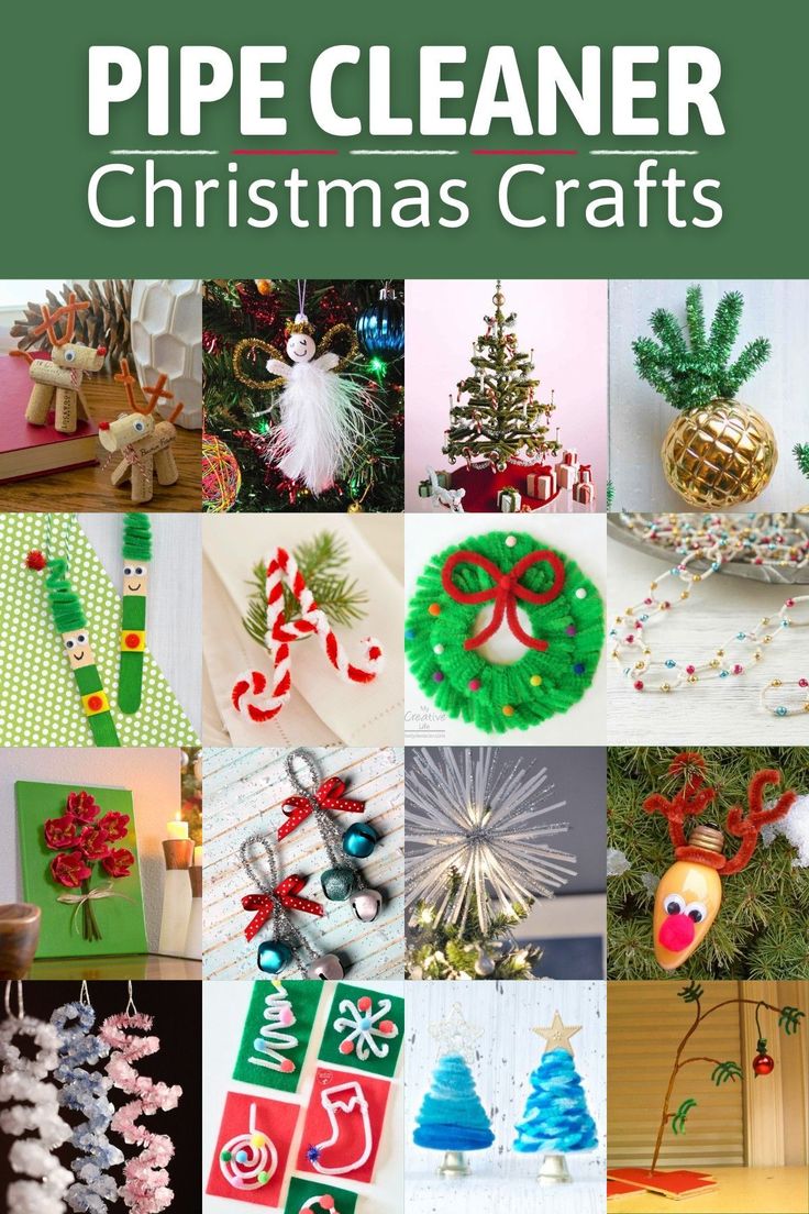 christmas crafts and decorations are featured in this collage with the words, pipe cleaner christmas crafts