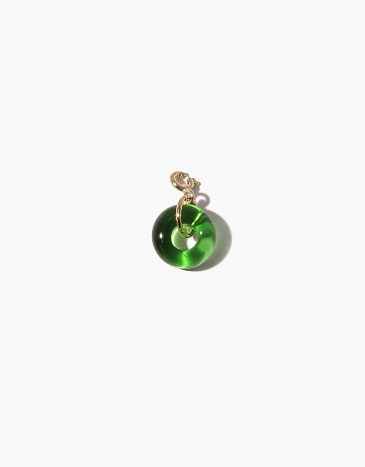 Handcrafted green glass donut charm with gold-toned clasp Our Earth, Gift Ribbon, Packing Jewelry, Necklace Chain Lengths, Custom Bracelets, Ring Size Guide, Bracelet Sizes, Custom Rings, The Beginning