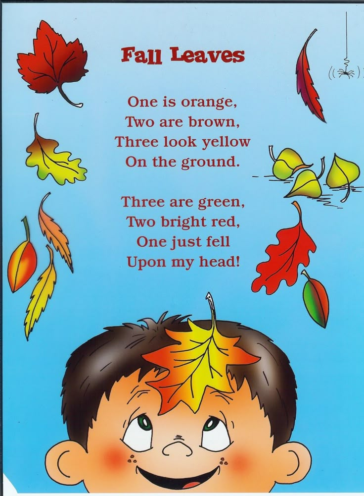 a cartoon boy with leaves falling from his head and the words fall leaves above him