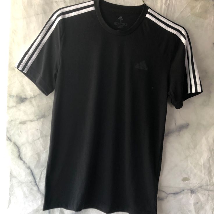 Adidas Climate Tee Size S Gym T Shirt With Classic Adidas Stripes Adidas White Tops With Contrast Stripes, Adidas Striped Tops With Three Stripes, Short Sleeve Tops With Side Stripes Athleisure, Athleisure Tops With Side Stripes And Short Sleeves, Adidas Sporty Top With Three Stripes, Athleisure Short Sleeve Top With Side Stripes, Adidas Cotton Tops With Contrast Stripes, Adidas Tops With Side Stripes For Streetwear, Adidas Sporty Tops With Contrast Stripes