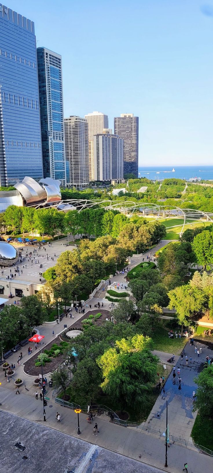 an aerial view of a city park with lots of trees