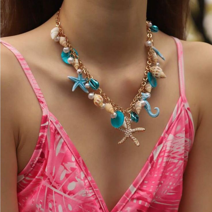 Super Cute And Stylish Ships In 5-10 Business Days Bohemian Blue Jewelry With Starfish Charm, Blue Strand Necklaces For Beach Season, Bohemian Blue Starfish Charm Jewelry, Blue Necklace For Summer Vacation, Blue Summer Style Jewelry Gift, Summer Style Blue Jewelry Gift, Starfish Jewelry For Vacation, Blue Strand Necklace With Starfish Charm, Blue Strand Necklace With Ocean-inspired Style