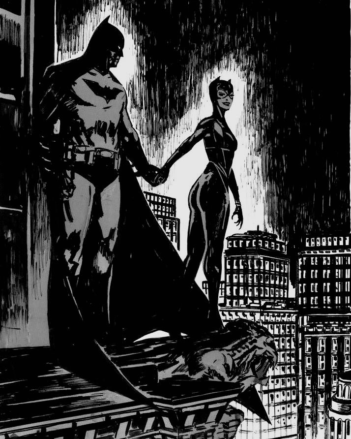 batman and catwoman in the dark knight comic art print by artist mark vander