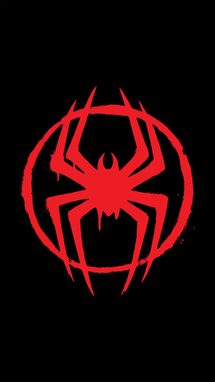 a red spider logo on a black background