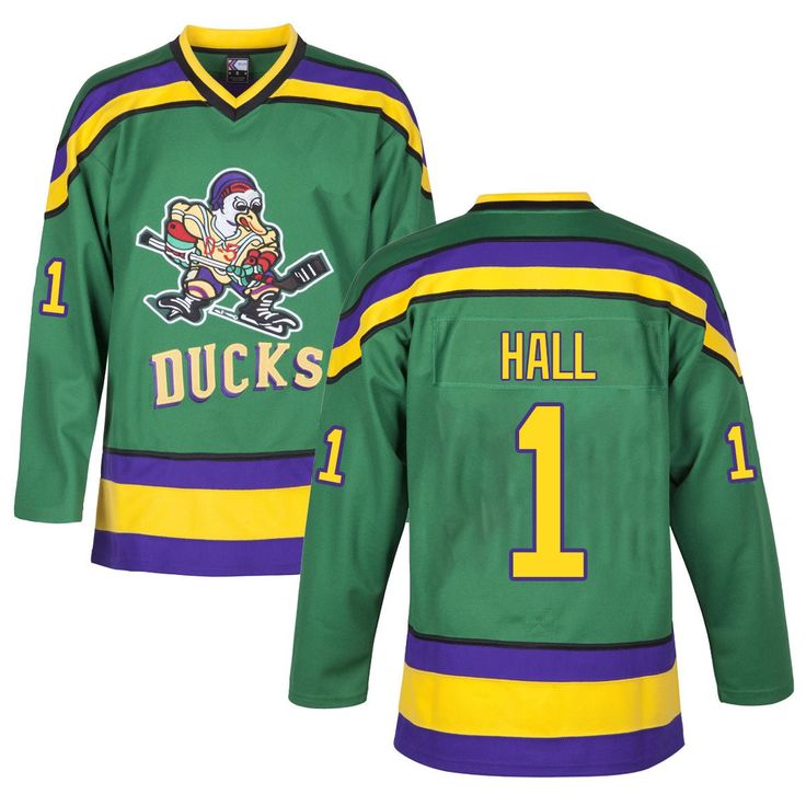 Terry Hall 1 Mighty Ducks Movie Ice Hockey Jersey Jersey One Green Jersey With Letter Print For Sports, Green Jersey With Letter Print For Sports Season, Green College Jersey With Letter Print, Green College Team Spirit Jersey, Cotton Jersey With Team Logo, Green Collegiate Jersey For Game Day, Collegiate Green Jersey For Game Day, Collegiate Green Jersey With Letter Print, Green Team Spirit Jersey For Sports Season