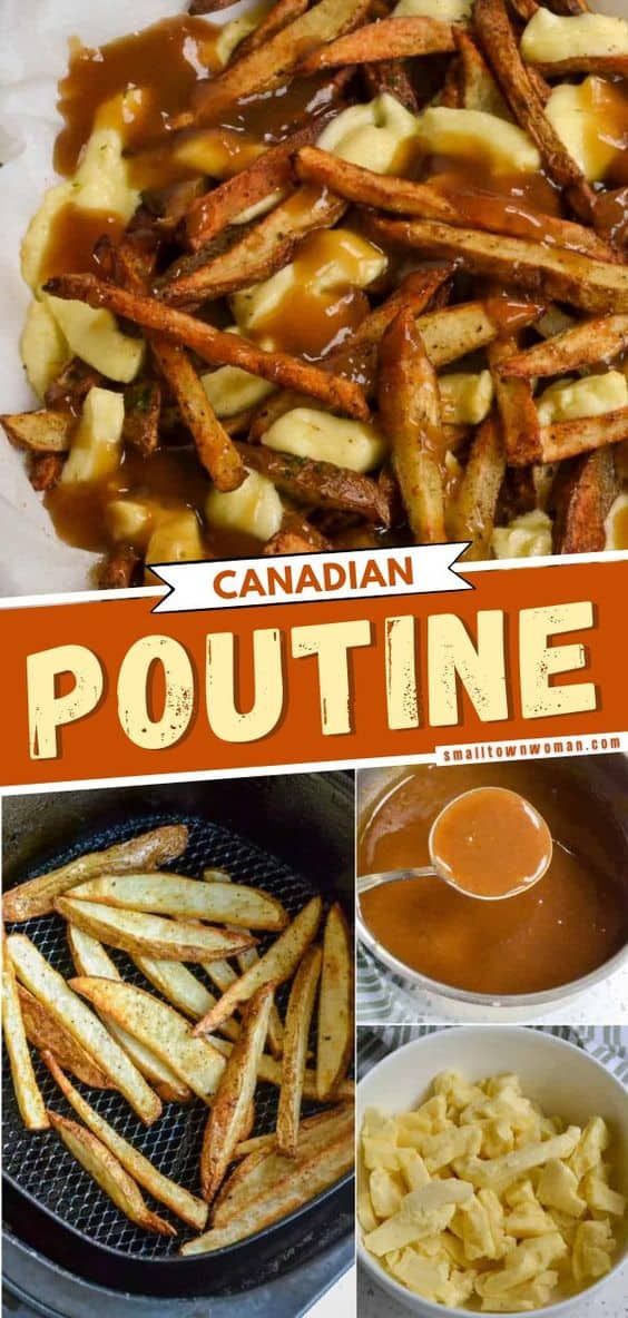 the canadian food is being cooked and ready to be eaten with sauces on top