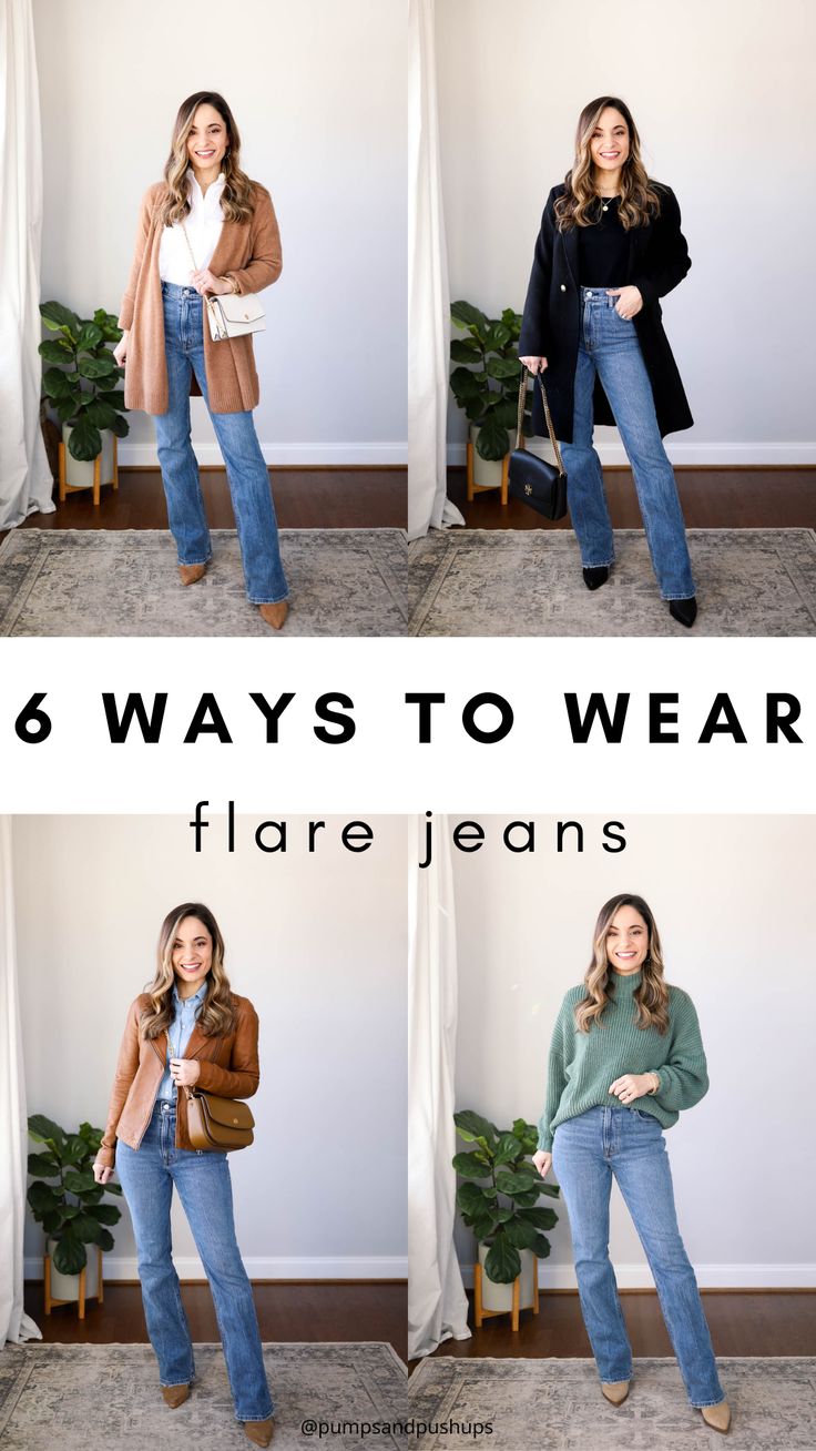 What Shoes Go With Flare Jeans, Flare Jean Shoes, Styling Flare Jeans Winter, Dress Up Flare Jeans, Flare Jean Work Outfits, Flare Jeans With Shoes, Flared Jeans Work Outfit, Flared Jeans And Boots, Shoes With Flared Jeans