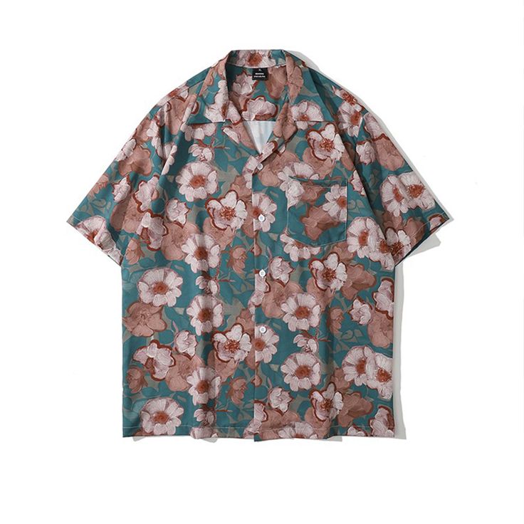 Lazy Vintage Floral Print Hawaiian Loose Shirt
Features：

 	Product ID:SS0022
 	Material:Polyester
 	Season:Summer
 	Color:Orange,Green,Purple,Dark Blue

Size Chat： Costume Bags, Collar Shirt Men, Print Design Pattern, Floral Print Shirt, Vintage Floral Print, Loose Shirts, Floral Print Shorts, Streetwear Women, Floral Shirt