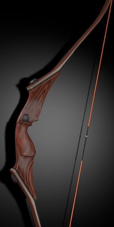 a wooden bow and arrow on a black background