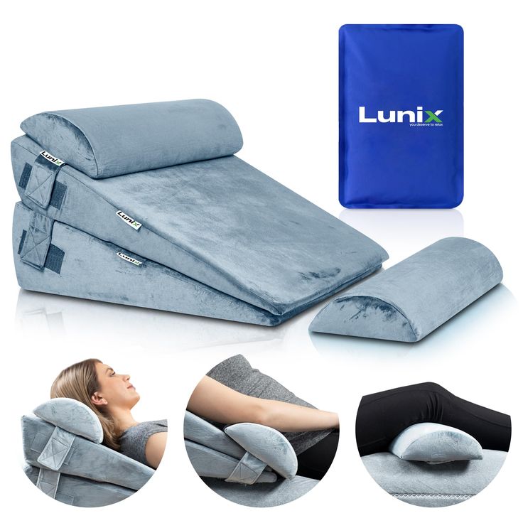 PRICES MAY VARY. While other bed wedge pillows can be too firm, uncomfortable, fail to relieve post-surgery pain, or slide down making it impossible to fall asleep or relax in a pain-free position, the Lunix bed wedge pillow set made of premium 45D memory foam quickly adapts to your body shape and height. The unique Velcro strap on the head pillow prevents sliding and provides hours of comfort. Kids can enjoy it too! You deserve painless and relaxing days! If you want to recover quicker after sh Best Pillows For Sleeping, Sitting Pillow, Bed Wedge Pillow, Sitting Pillows, Bed Wedge, Leg Pillow, Hip Surgery, Neck Support Pillow, Hot Cold Packs