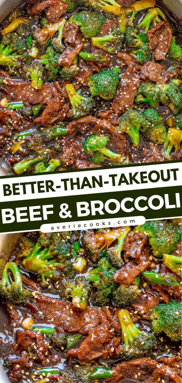 beef and broccoli stir fry in a pan with the words, better than takeout beef and broccoli