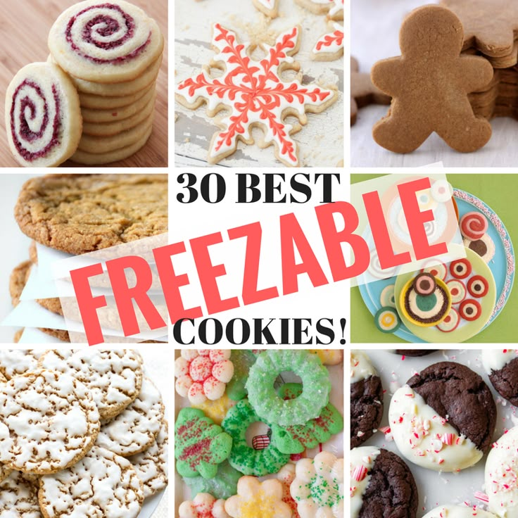 there are many different cookies and desserts in this collage with the words, 30 best freezable cookies