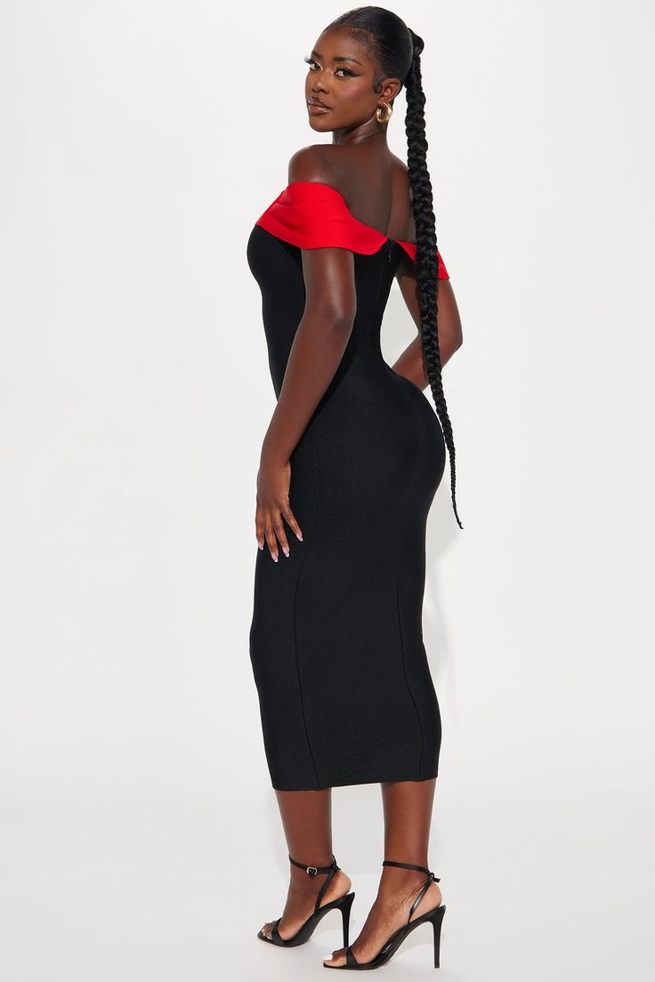 Available In Black/Red. Bandage Midi Dress Off shoulder Short sleeves Contrast foldover Back zipper Stretch 97% Polyester 3% Spandex Imported | Tessa Bandage Midi Dress in Black/Red size 2X by Fashion Nova Fitted Off-shoulder Midi Dress, Black Bandage Bodycon Midi Dress, Fitted Black Midi Bandage Dress, Fitted Black Off-shoulder Midi Dress, Spring Club Bandage Dress, Midi Length, Fashion Nova Bandage Dress, Black Stretch Off-shoulder Midi Dress, Fashion Nova Black Dress, Bandage Midi Dress