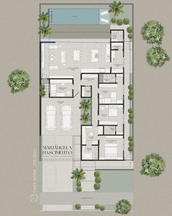 an aerial view of the ground plan for a home with pool and hot tubs