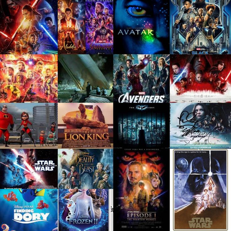 many movie posters are shown together in this collage, including star wars and the force awake