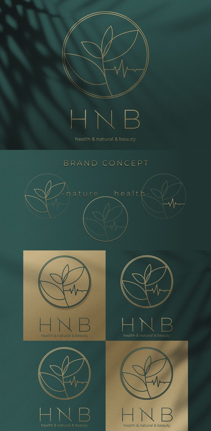 the logo for hnlb is shown in gold and green colors, with leaves on it