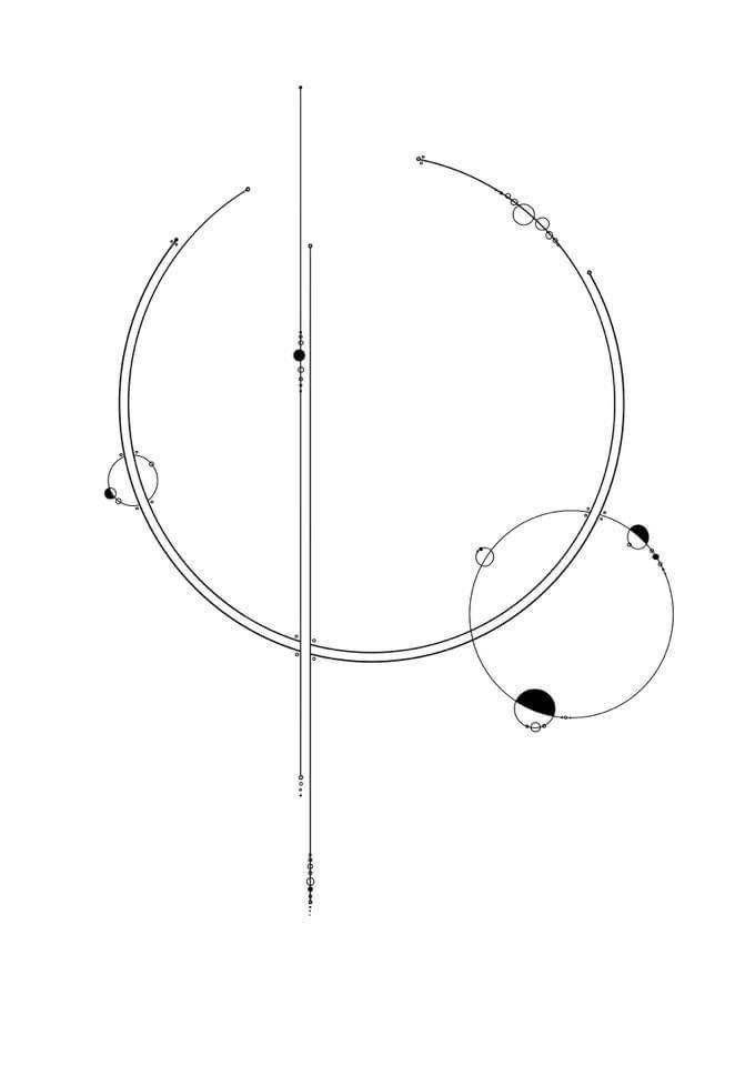 a drawing of an object that is in the middle of a circle with two poles