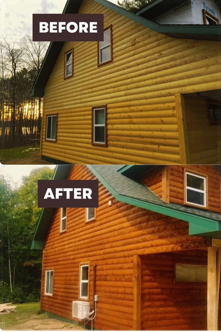 before and after pictures of a log cabin