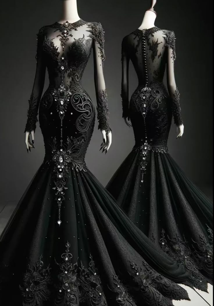 Regal Black Dress, Dark Wedding Dress Victorian, Romantic Goth Outfits Dresses, Black Victorian Wedding Dress, Black Fantasy Gown, Dark Queen Dress, Red And White Wedding Dress, Wedding Dress Black And White, Long Black Prom Dress