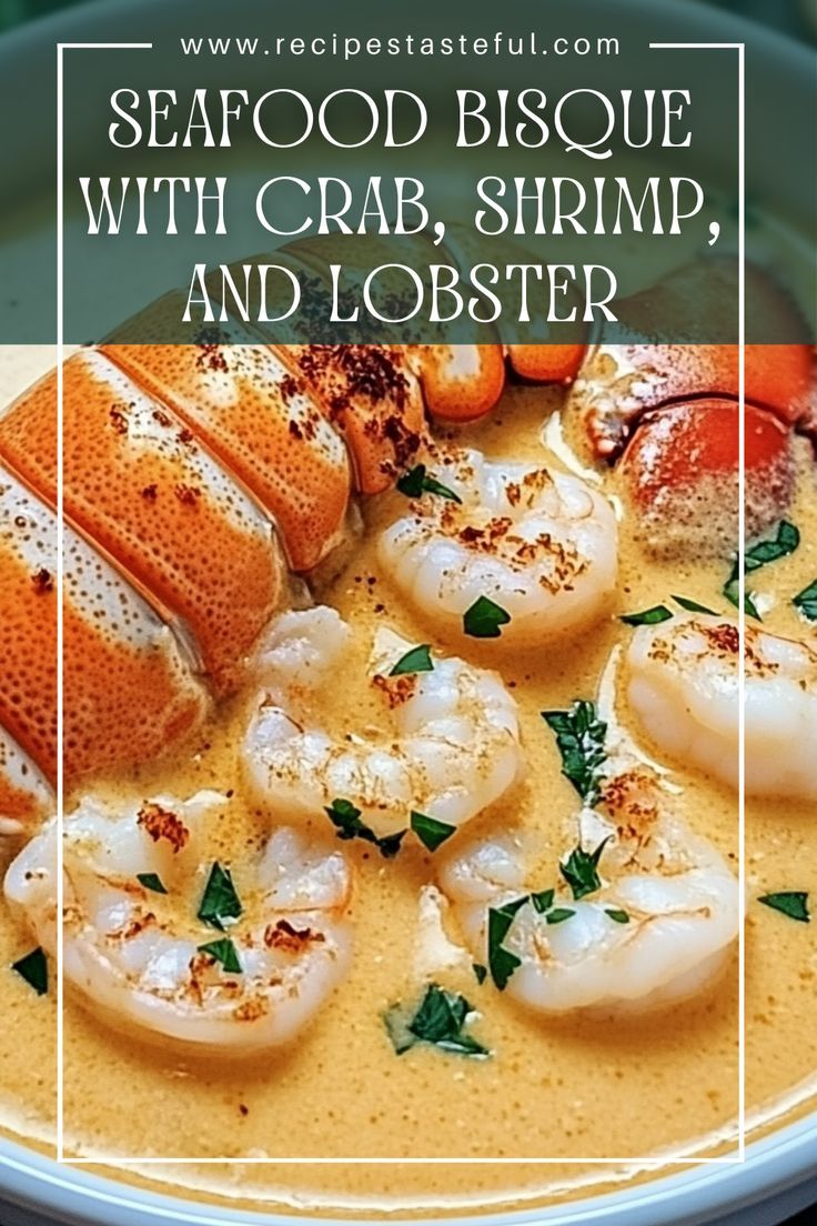 seafood bisque with crab, shrimp, and lobster